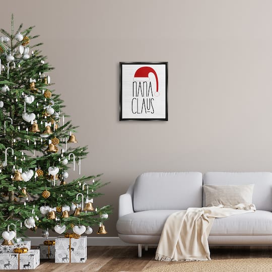 Stupell Industries Nana Claus Fun Santa Hat Phrase Framed Floater Canvas Wall Art